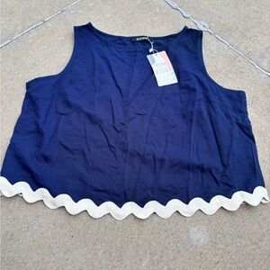 BTFBM Navy Blue Crop Top with Cream Detailing